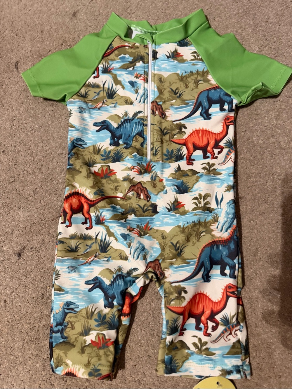 Kids Dinosaur Print One-Piece - Green Sleeves